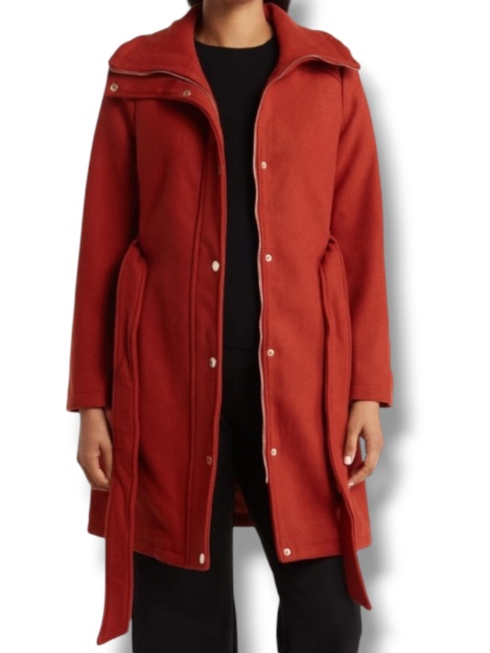 Michael Kors Women’s Sienna Red Belted Wool Blend Coat